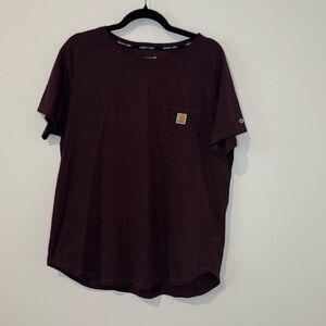 Carhartt Force Women’s XL Pocket T-Shirt Relaxed Fit Burgundy Workwear Tee
